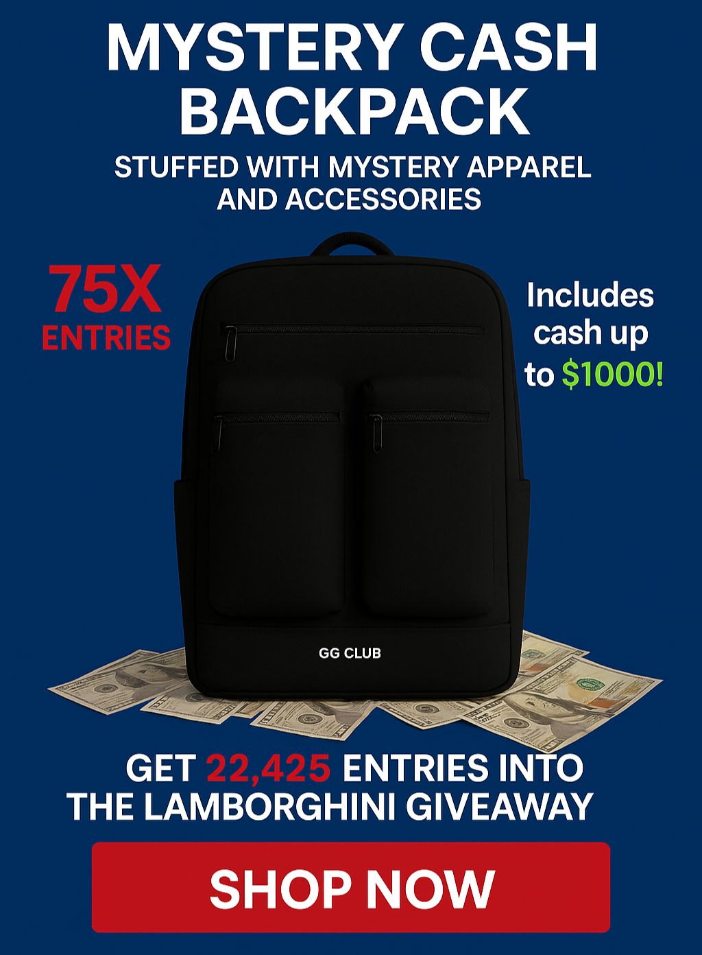 Mystery Cash Backpack - 22,425 ENTRIES